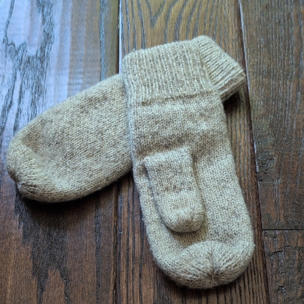 Vintage Wool Tan Heather Oatmeal Winter Mittens